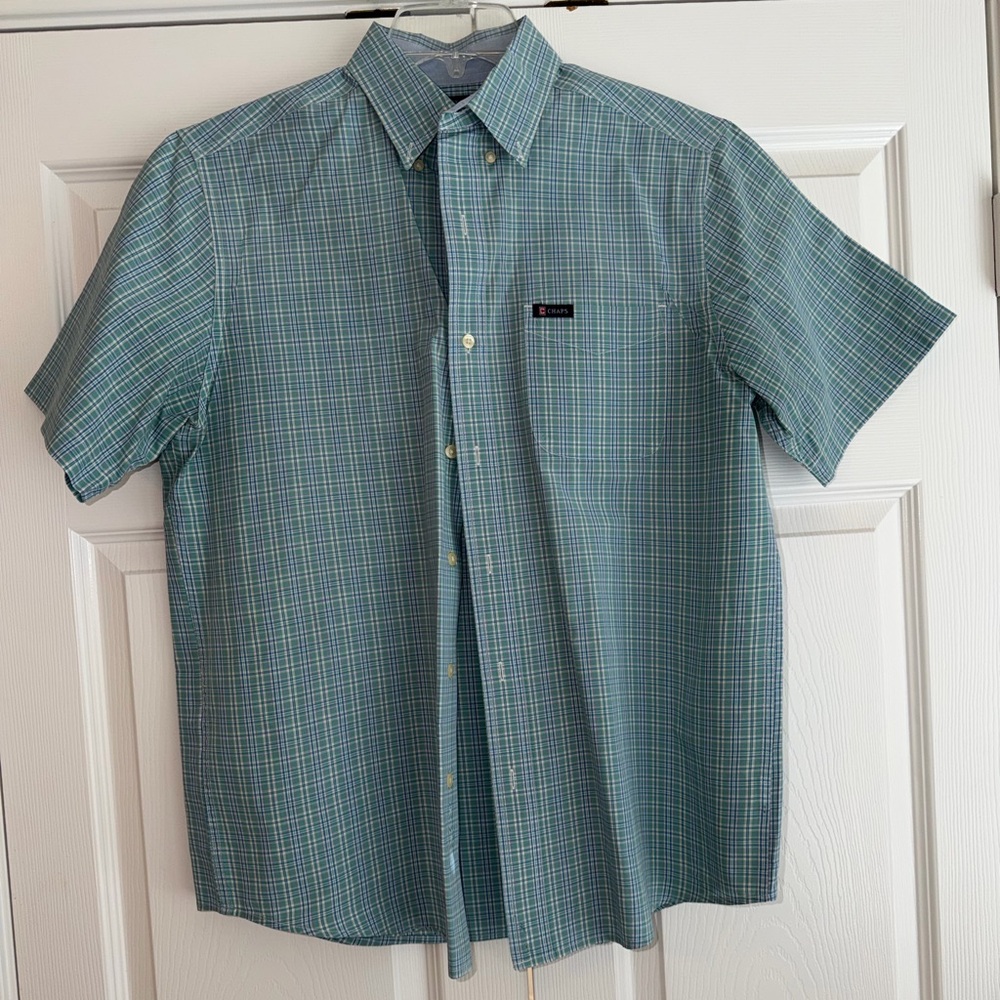 Chaps Teal Plaid Short Sleeve Shirt